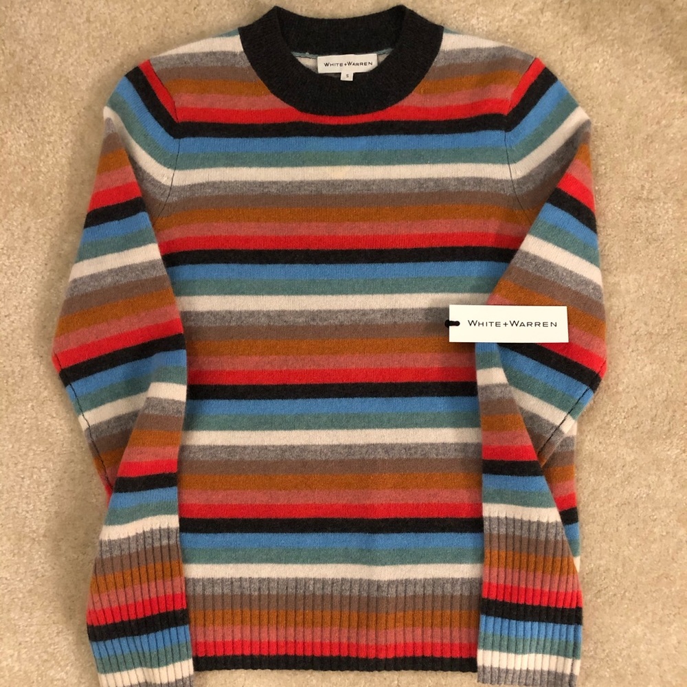 White & Warren cashmere striped sweater